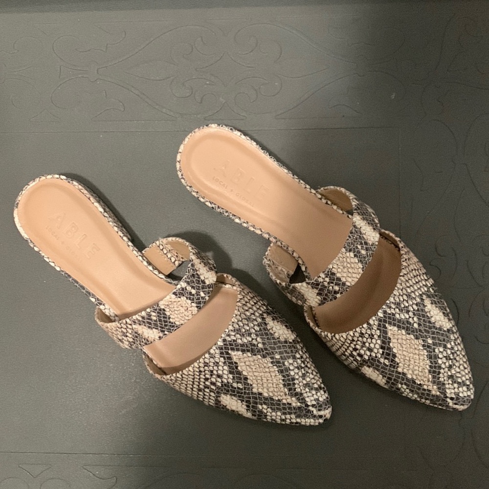 Able snakeskin mules